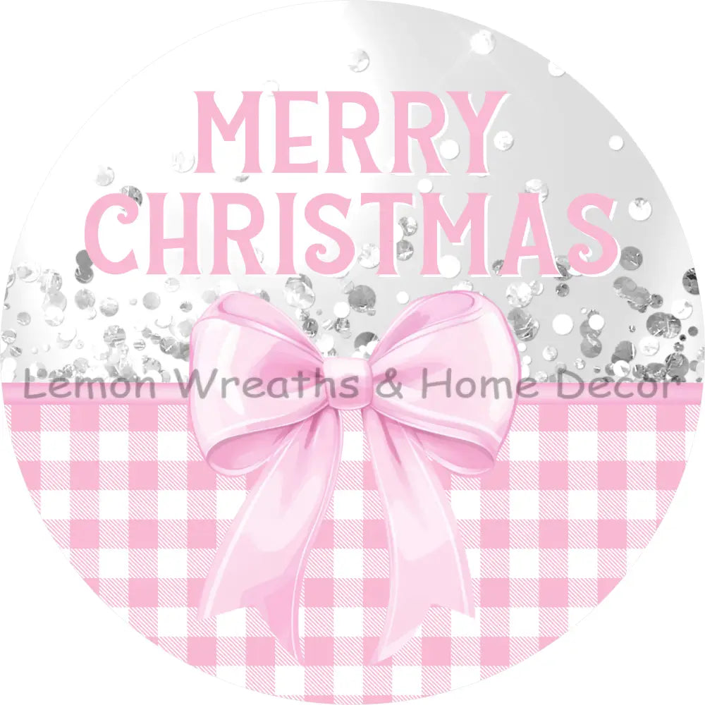 Pretty in Pink Gingham Merry Christmas Metal Sign