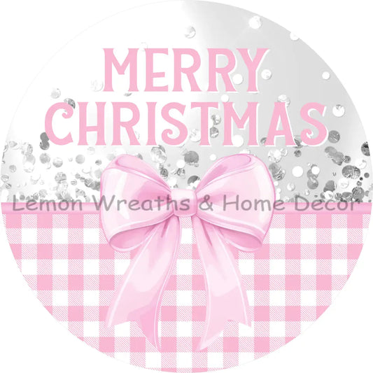 Pretty in Pink Gingham Merry Christmas Metal Sign