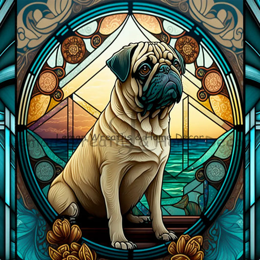 Pug Dog Breed Faux Stained Glass Metal Sign