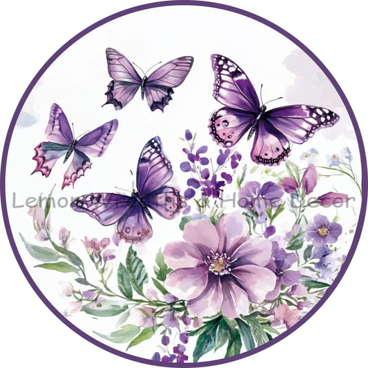 Purple Butterflies and Wildflowers Metal Sign