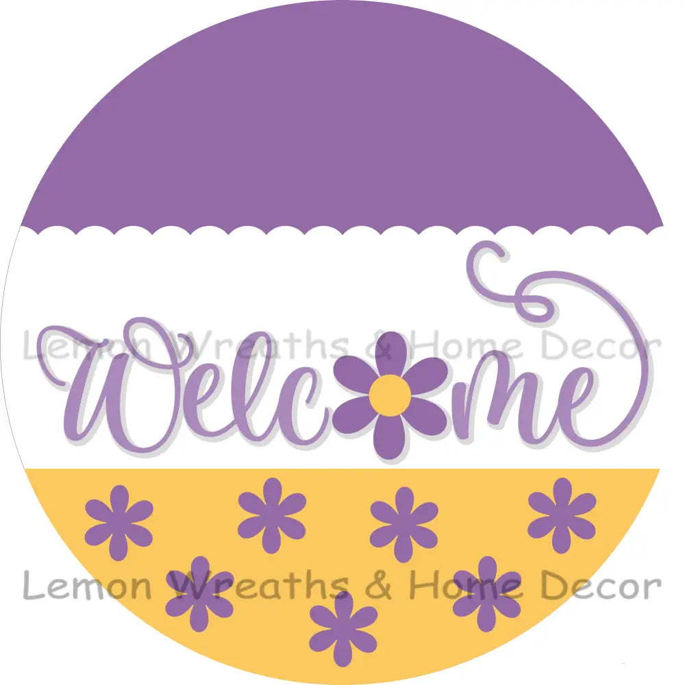 Purple Daisy Welcome Metal Sign