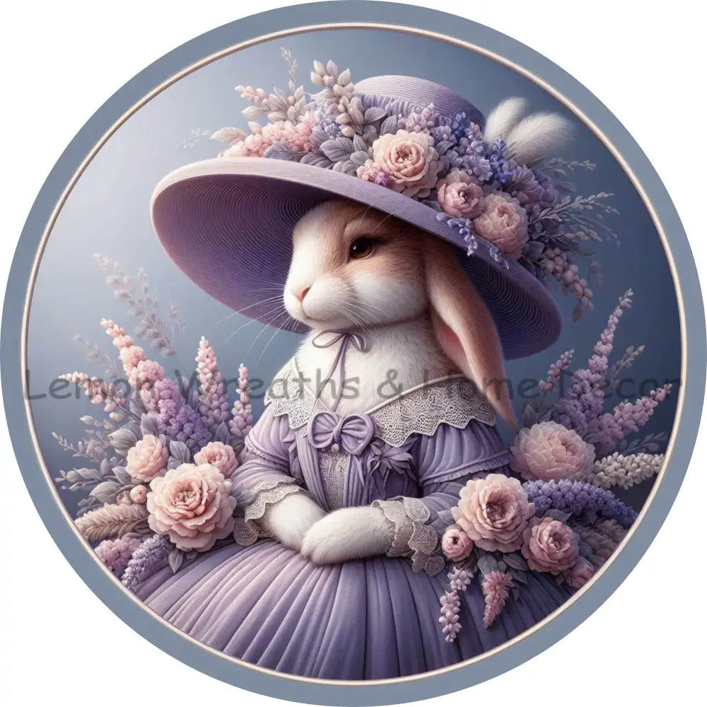 Purple Dress Floppy Ear Victorian Rabbit Metal Sign