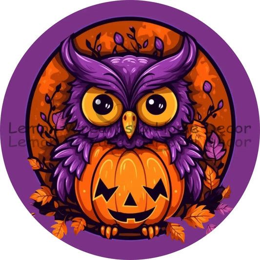 Purple Owl Pumpkin Body Metal Sign 8