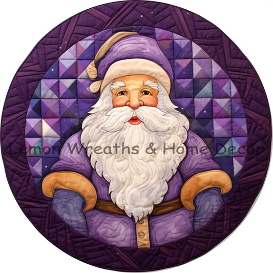 Purple Santa With Gold Cuffs Quilted Look Metal Sign