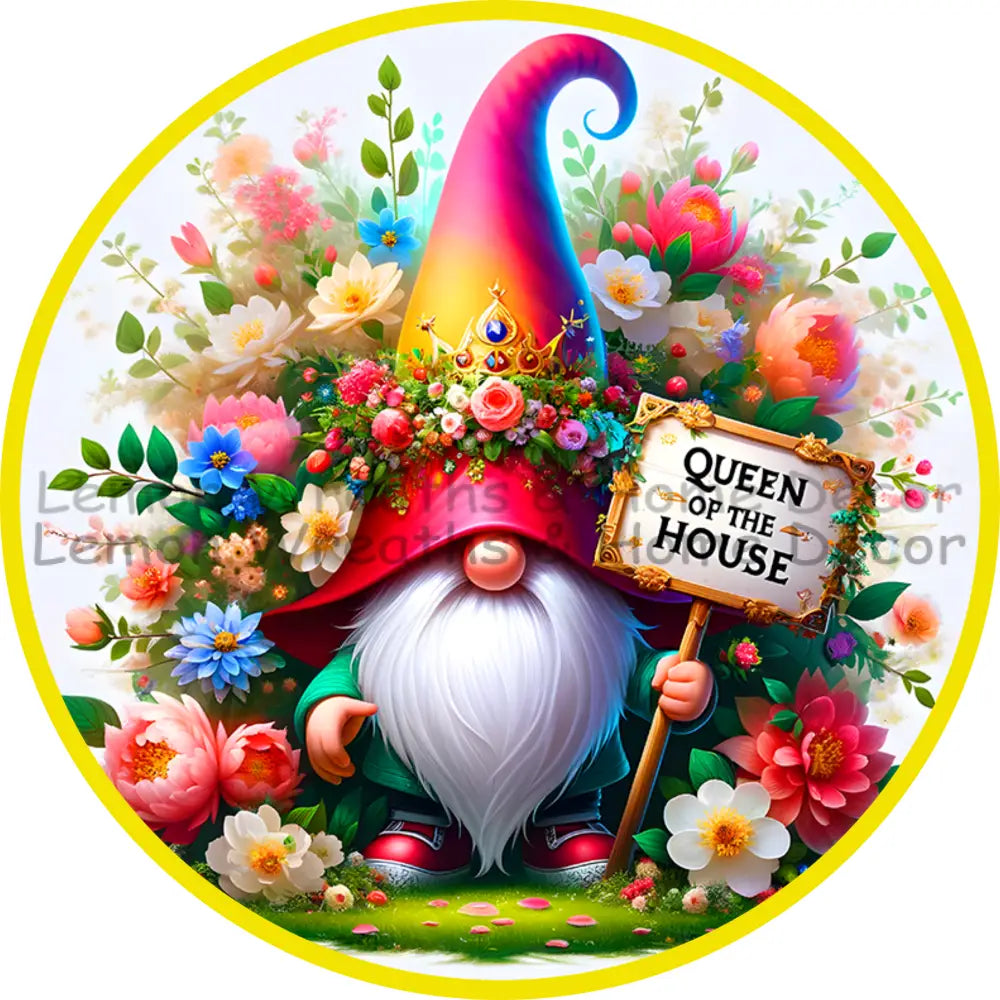 Queen Of The House Gnome Metal Sign