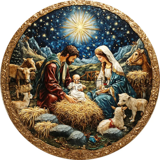 Radiant Night Nativity Scene Metal Sign