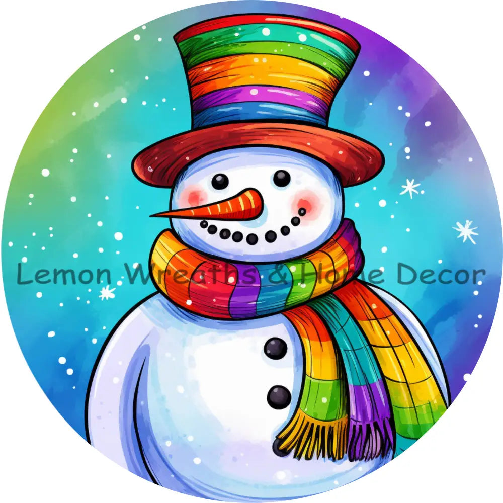 Rainbow Snowman W/Top Hat Metal Sign