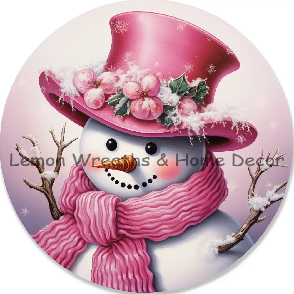 Rainbow Winter Snowman Pink Metal Sign 6