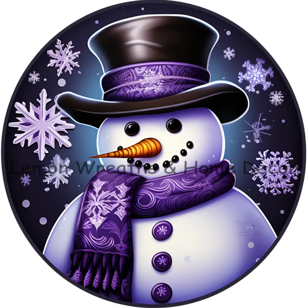Rainbow Winter Snowman Purple Metal Sign 6