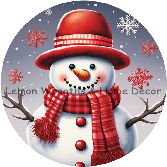 Rainbow Winter Snowman Red Metal Sign 6