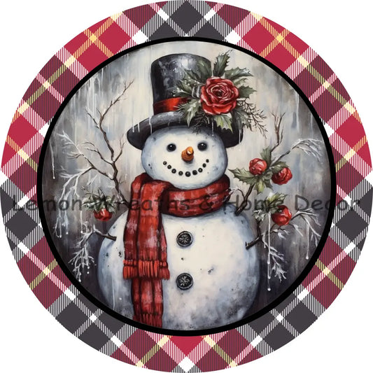 Red Plaid Snowman Winter Metal Sign 6