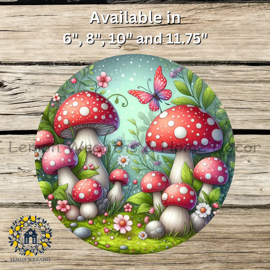 Red Polka Dot Mushroom Garden Metal Sign