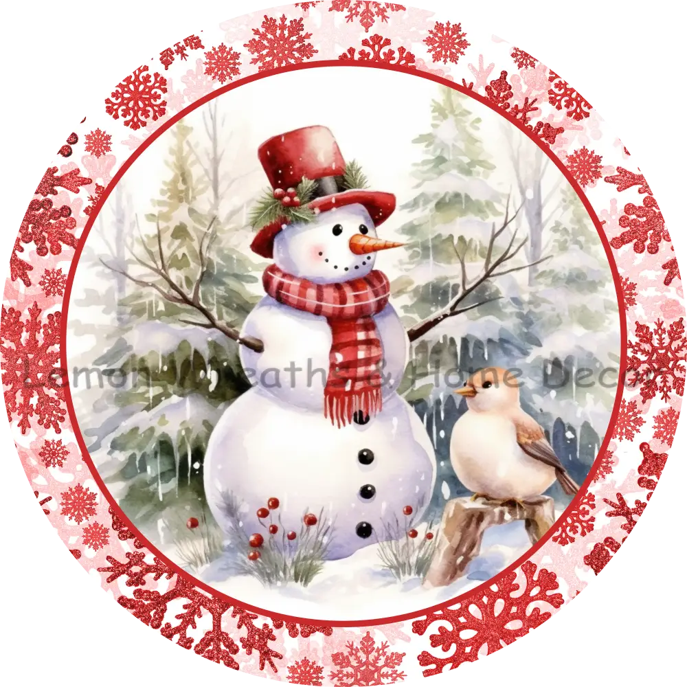 Red Snowflake Snowman Wonderland Metal Sign 6