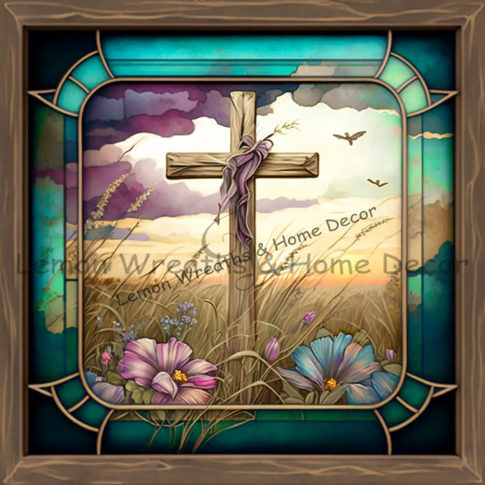 Resurrection Cross Faux Stained Glass Metal Sign 8