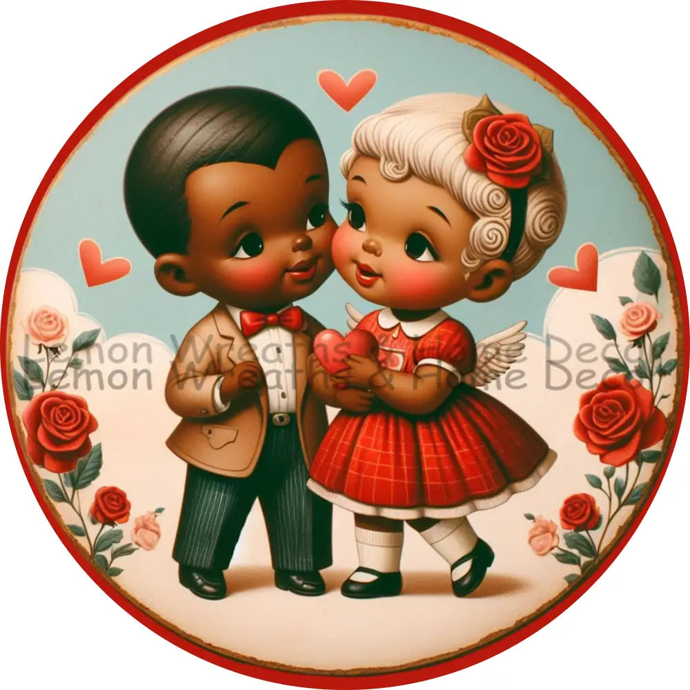 Retro African American Children Cheek To Metal Sign