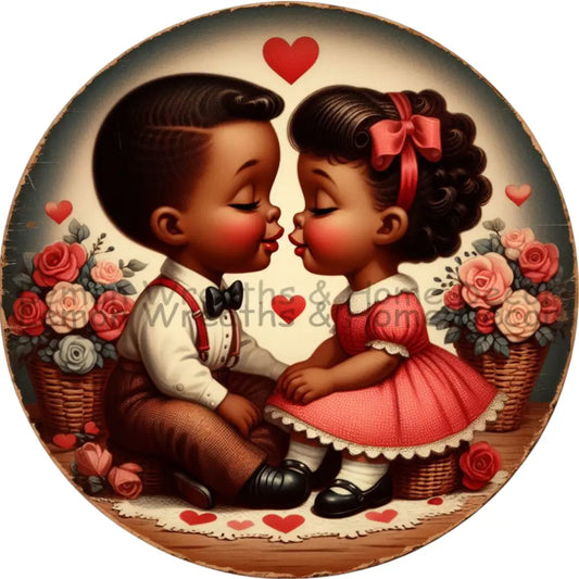 Retro African American Children In Love Metal Sign