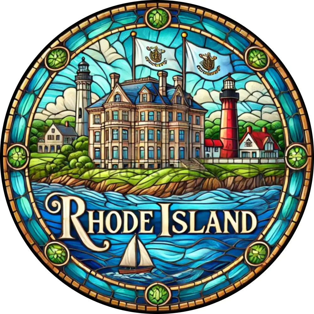Rhode Island Faux Stained Glass Metal Sign