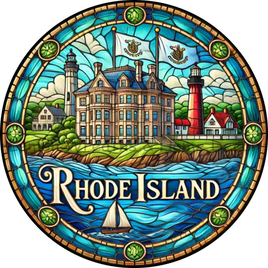 Rhode Island Faux Stained Glass Metal Sign
