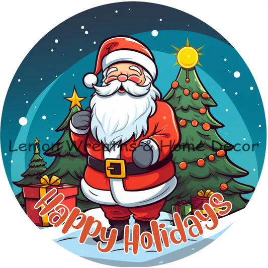 Rosey Cheek Cartoon Santa Metal Sign 6 / Happy Holidays