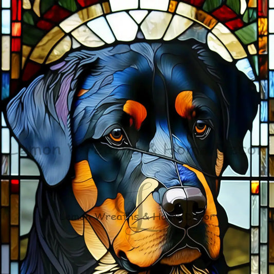 Rottweiler Dog Breed Faux Stained Glass Metal Sign 8