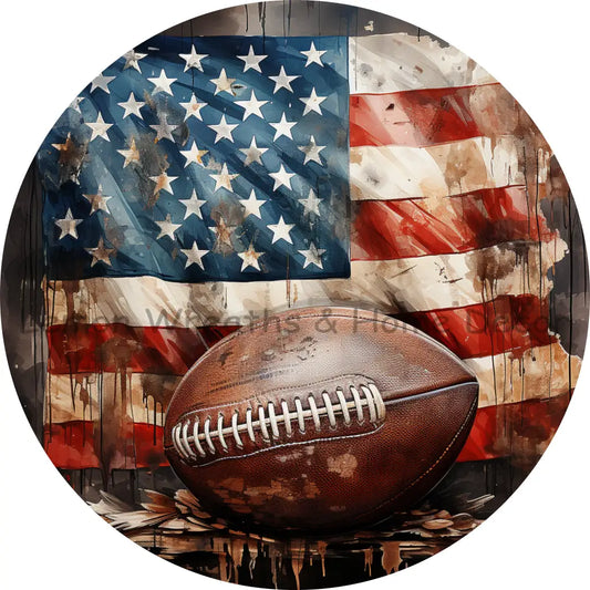 Rustic American Flag and Football Metal Sign