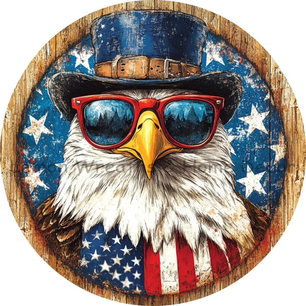 Rustic Patriotic Eagle Wearing Sunglasses Metal Sign