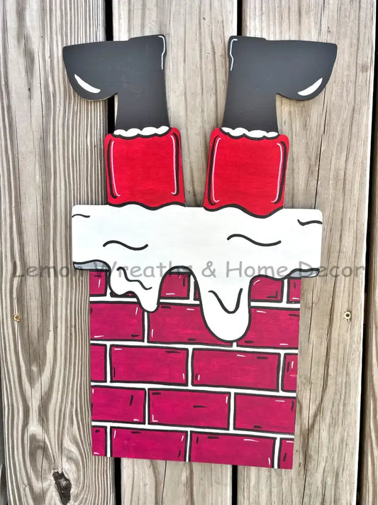 Santa In Chimney Wood Door Hanger Signs