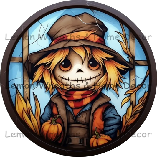 Scarecrow Stitched Mouth Brown Hat Metal Sign 8