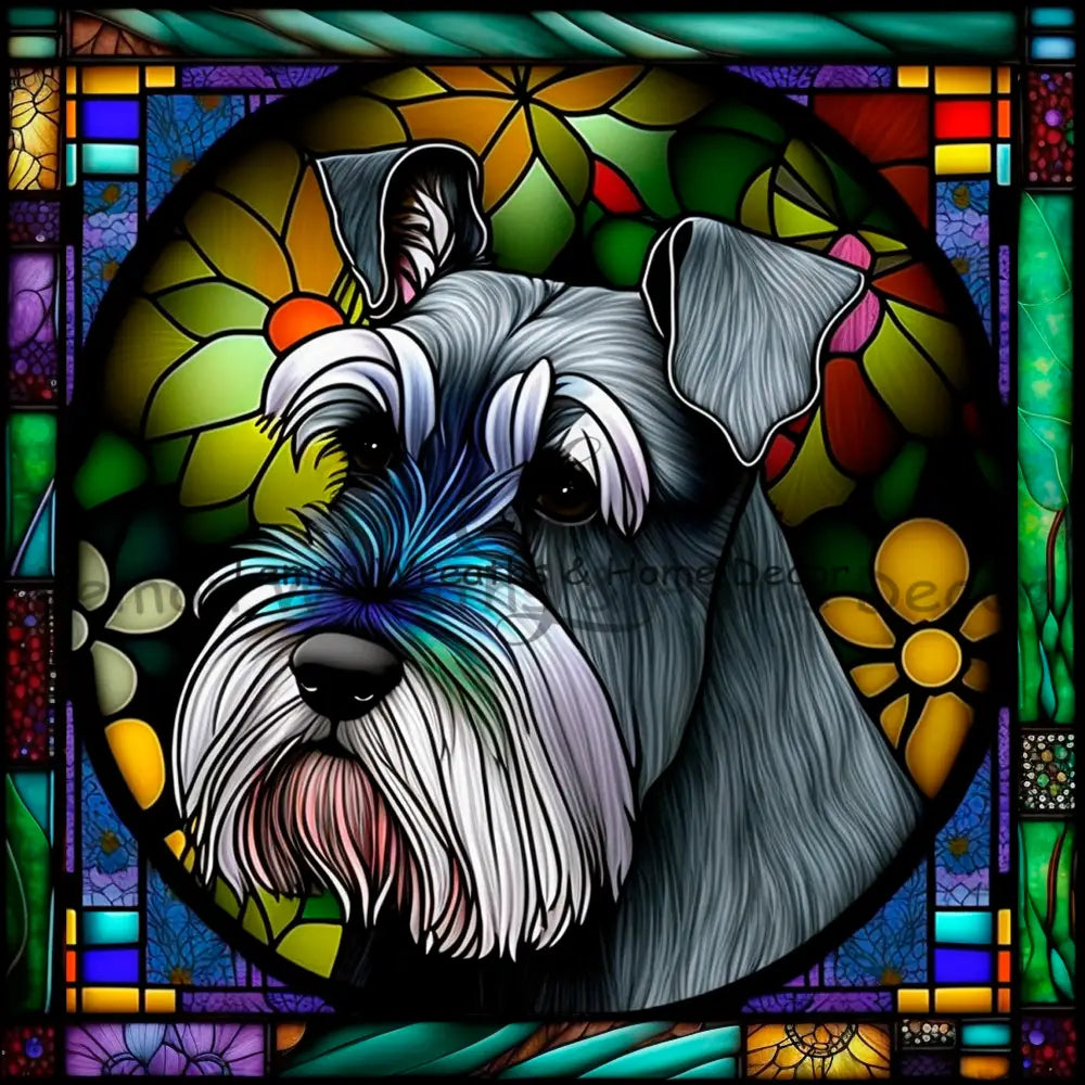 Schnauzer Dog Breed Faux Stained Glass Metal Sign 8