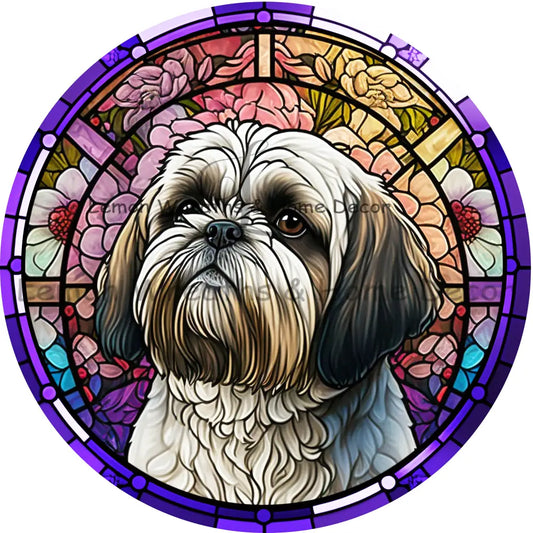 Shih Tzu Dog Breed Faux Stained Glass Metal Sign 8