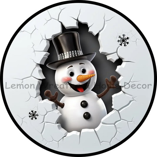 Snowman Breaking Thru Ice Metal Sign