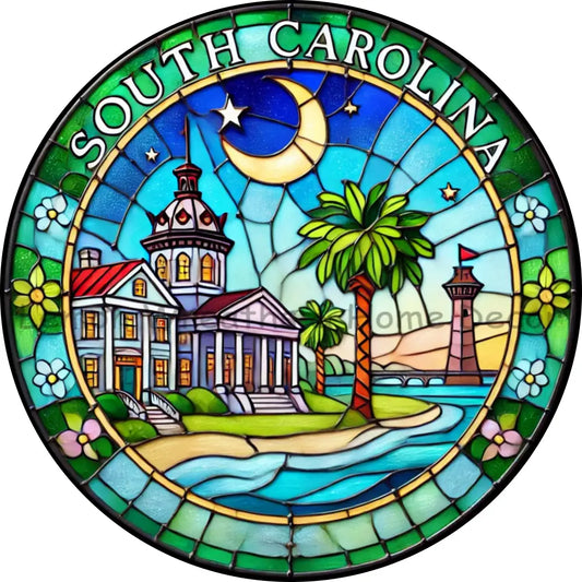 South Carolina Faux Stained Glass Metal Sign