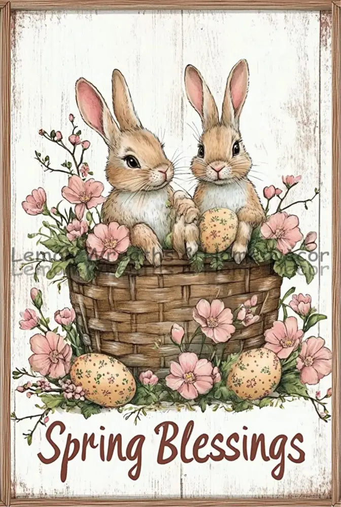 Spring Blessings Bunnies Metal Sign