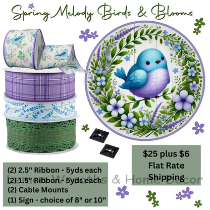 Spring Melody Birds & Blooms Sign/Ribbon Kit