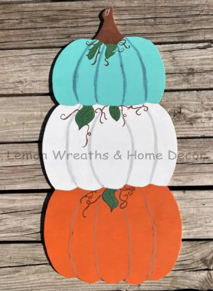 Stacked Pumpkins Teal/White/Orange Wood Wreath Attachment
