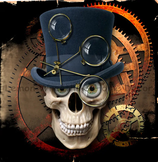 Steampunk Skull Gold Gears Metal Sign 8