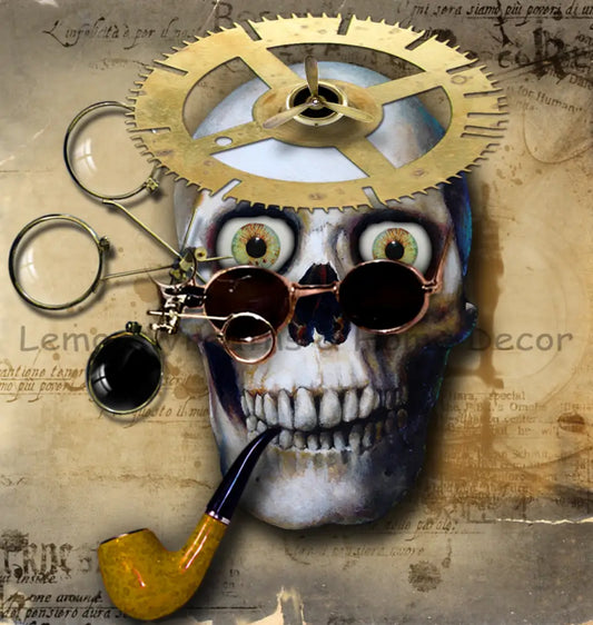 Steampunk Skull Gold Pipe Metal Sign 8