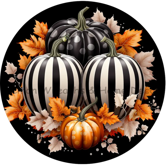 Striped & Polka Dot Fall Pumpkins Metal Sign