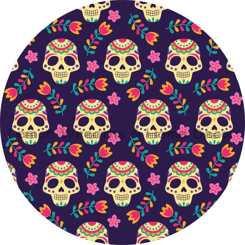 Sugar Skull Flowers Sublimated Fabric Center