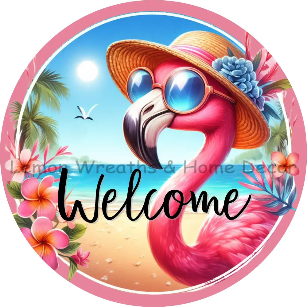 Summer Flamingo Welcome Metal Sign