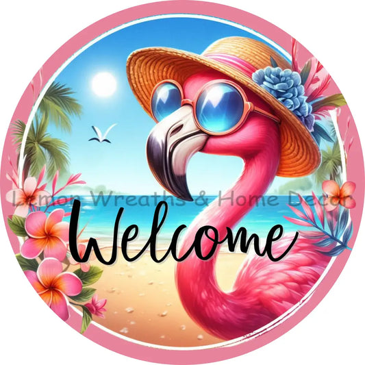 Summer Flamingo Welcome Metal Sign