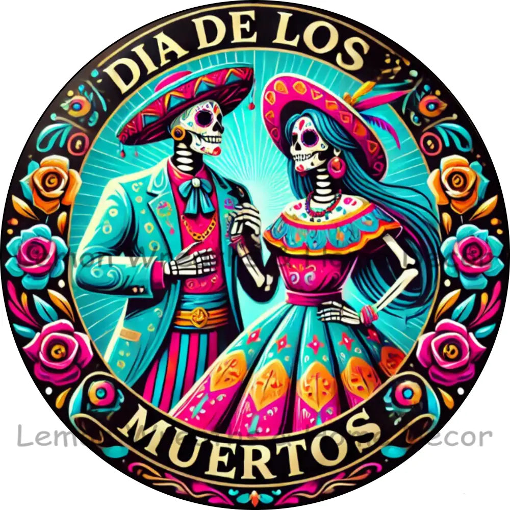 Teal Sugar Skull Couple Día De Los Muertos Metal Sign