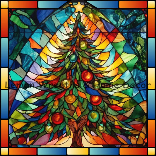 Traditional Christmas Tree Faux Stained Glass Metal Sign 6
