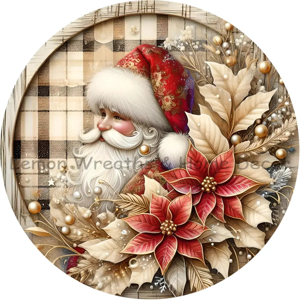 Traditional Santa Red Poinsettias Metal Sign