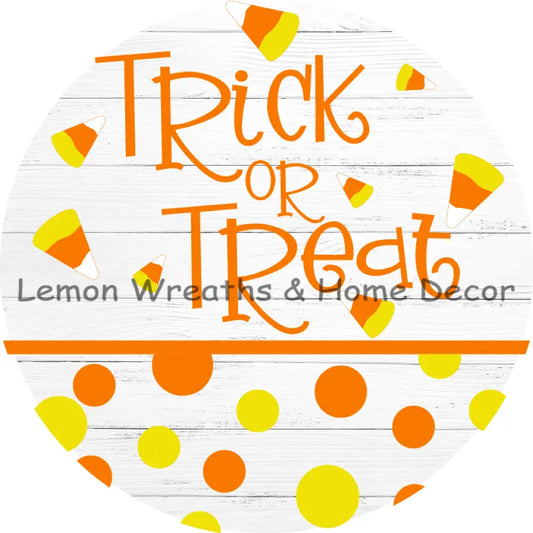 Trick Or Treat Candy Corn Polka Dots Metal Sign