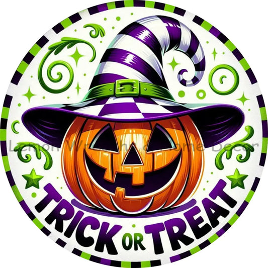Trick Or Treat Striped Hat Jack-O-Lantern Metal Sign