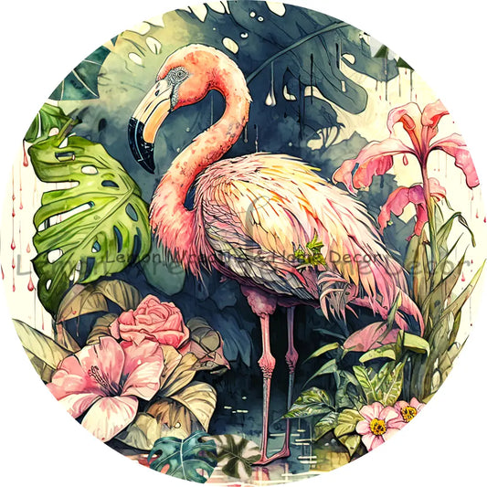 Tropical Flamingo Metal Sign Circle 8