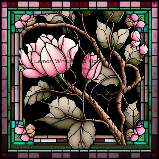Tulip Tree Faux Stained Glass Metal Sign 8