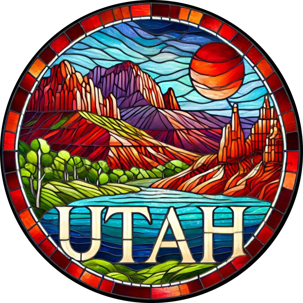 Utah Faux Stained Glass Metal Sign