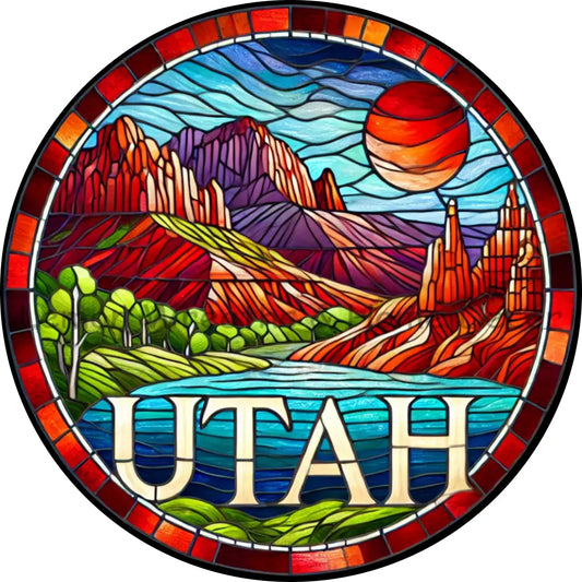 Utah Faux Stained Glass Metal Sign